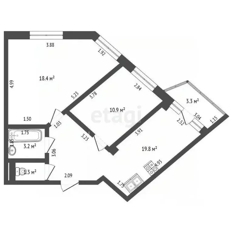 2-к кв. Калужская область, Калуга ш. Грабцевское, 85 (53.6 м) - Фото 2