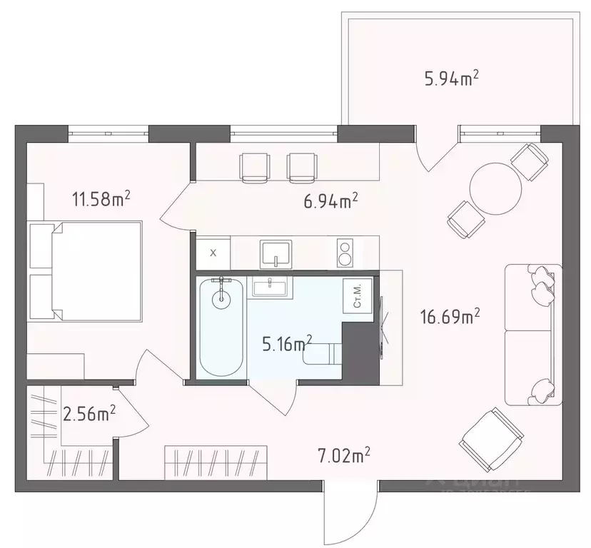 2-к кв. Санкт-Петербург Аптекарский просп., 18 (49.7 м) - Фото 1