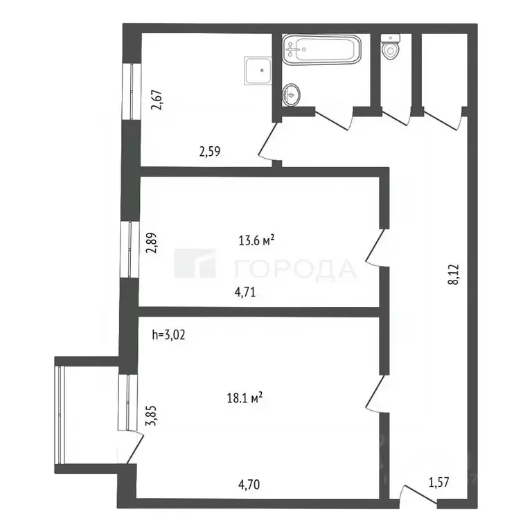 2-к кв. Кемеровская область, Новокузнецк ул. Пирогова, 2 (58.9 м) - Фото 2