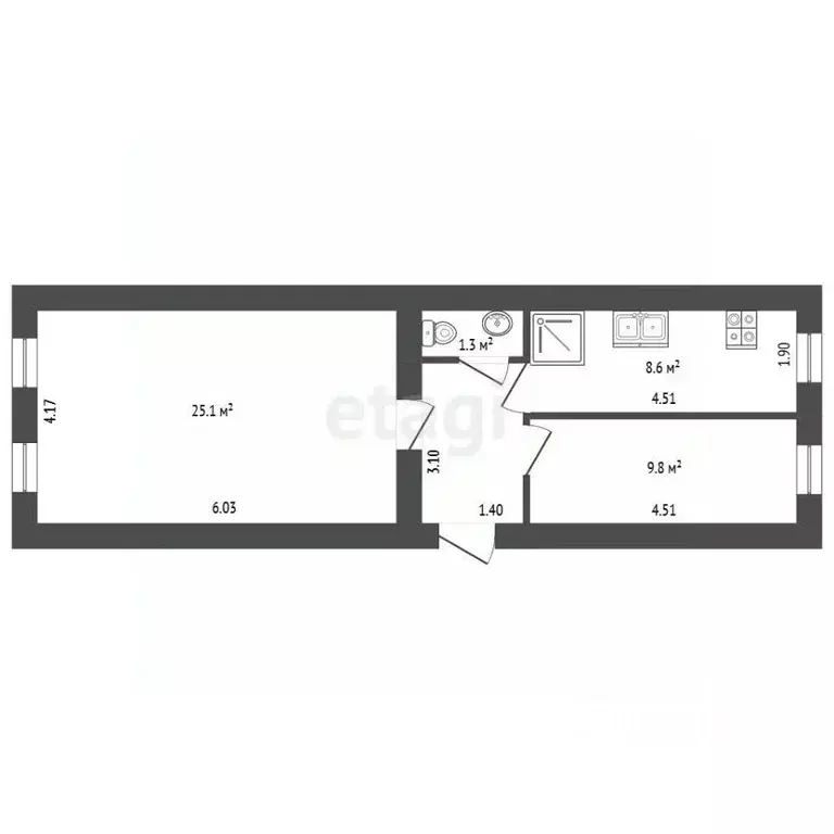 2-к кв. Санкт-Петербург Пионерская ул., 65 (49.1 м) - Фото 2