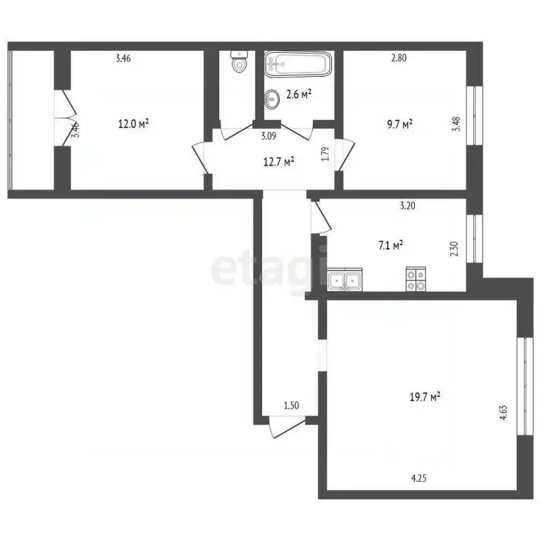 3-к кв. Коми, Усинск Молодежная ул., 17 (63.5 м) - Фото 1