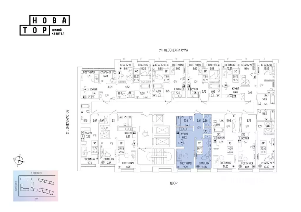 2-к кв. Башкортостан, Уфа Глумилино-1 мкр, Новатор жилой комплекс ... - Фото 2