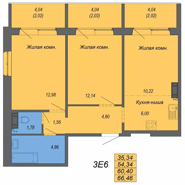 3-к кв. Хабаровский край, Хабаровск Совхозная ул., 73/1 (66.46 м) - Фото 1