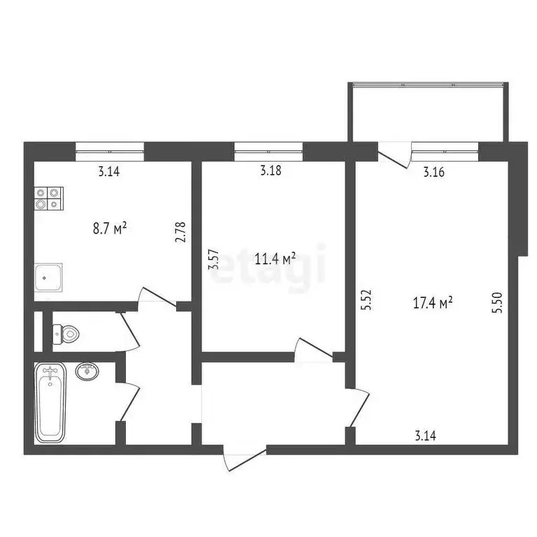 2-комнатная квартира: Белгород, улица Есенина, 20А (52.1 м) - Фото 1