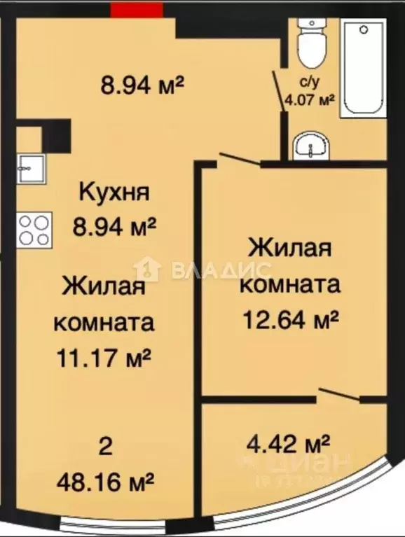2-к кв. Ростовская область, Ростов-на-Дону Привокзальная ул., 3/1 ... - Фото 2