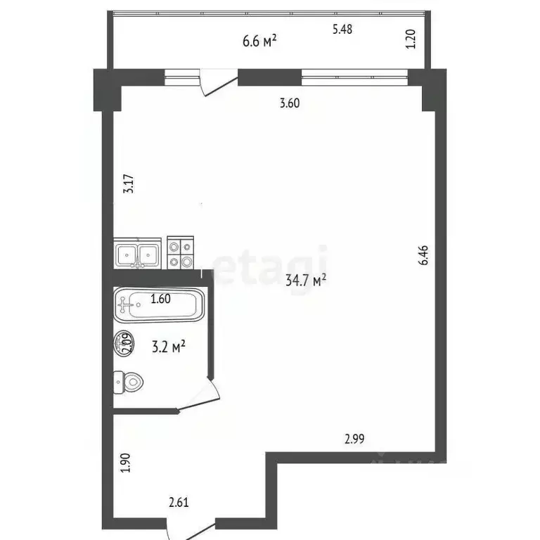 Студия Архангельская область, Архангельск ул. Самойло, 15 (37.9 м) - Фото 1