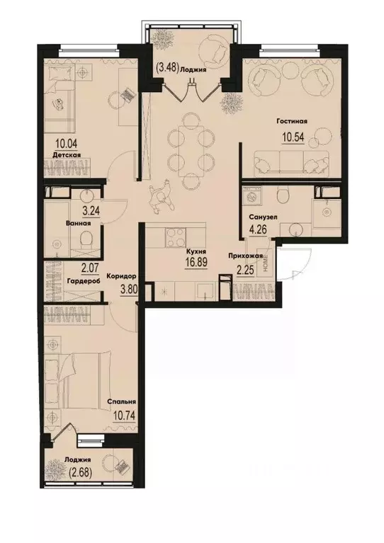 3-к кв. Ленинградская область, Мурино Всеволожский район,  (66.91 м) - Фото 1