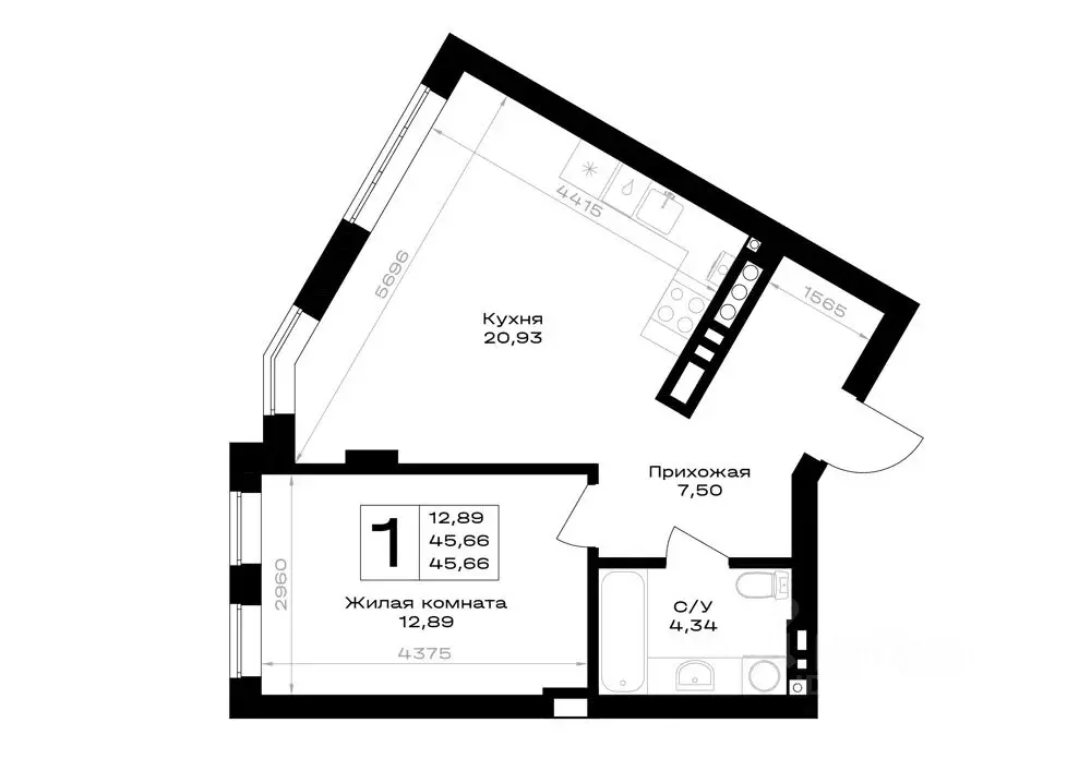 1-к кв. Калининградская область, Гурьевск Включи жилой комплекс (45.66 ... - Фото 1