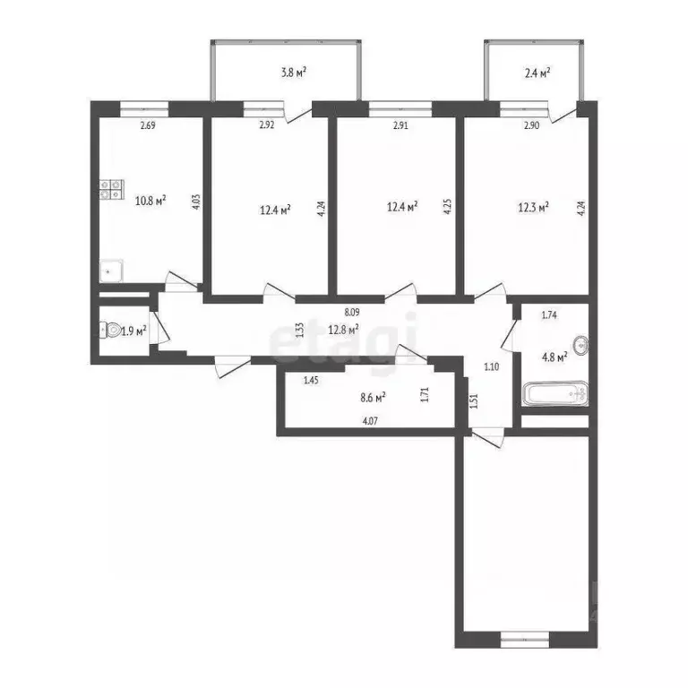 4-к кв. Тюменская область, Тюмень ул. Прокопия Артамонова, 4 (89.9 м) - Фото 2
