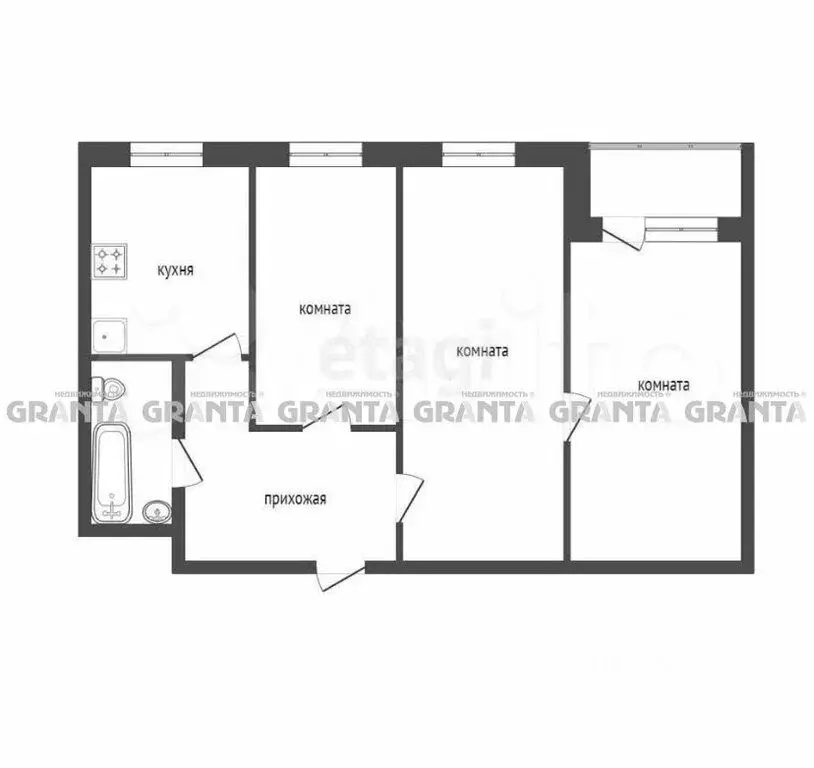 3-комнатная квартира: Красноярск, улица Железнодорожников, 16А (55.4 ... - Фото 2