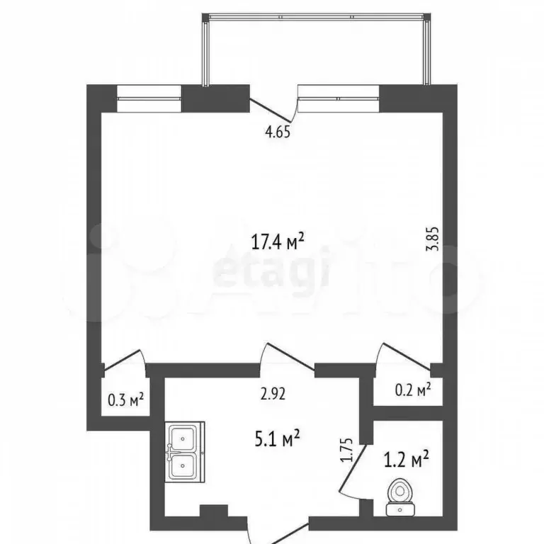 Квартира-студия, 24,2 м, 2/5 эт. - Фото 0