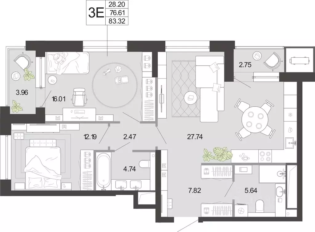 2-к кв. Тульская область, Тула Премьер Парк жилой комплекс (83.32 м) - Фото 2