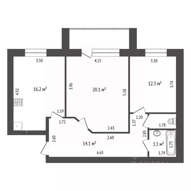 2-к кв. Тамбовская область, Тамбов ул. Карла Маркса, 175А (67.5 м) - Фото 2