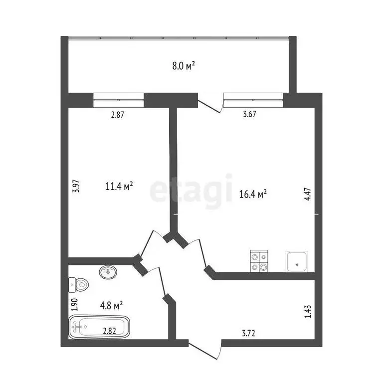 1-комнатная квартира: Тюмень, Суходольская улица, 14 (38 м) - Фото 1