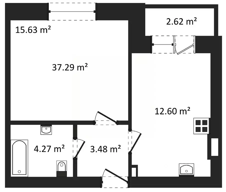 1-к кв. Калужская область, Калуга городской округ, д. Лихун  (37.29 м) - Фото 1