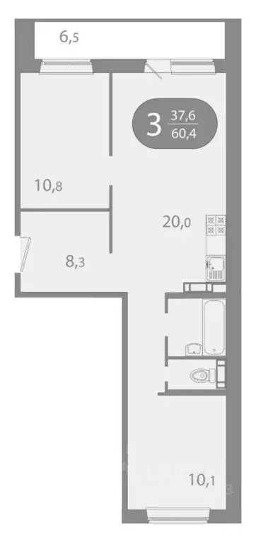 3-к кв. Томская область, Томск ул. Пришвина, 43 (60.48 м) - Фото 1