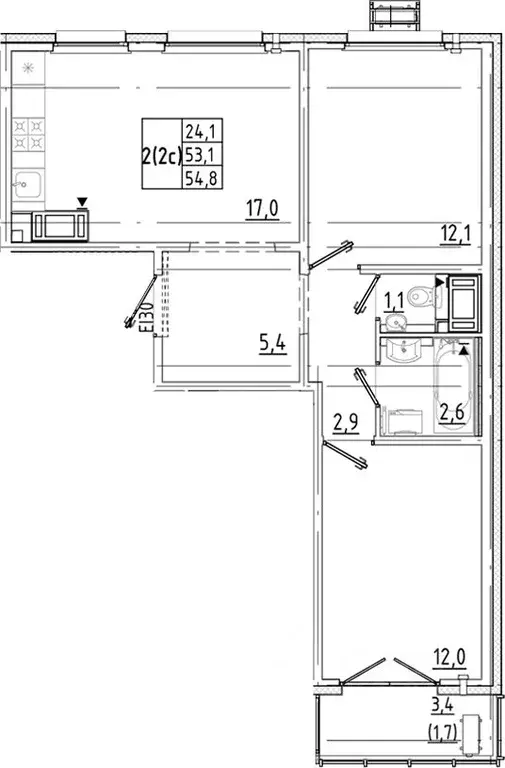 2-к кв. Санкт-Петербург дор. Муринская, 25к1 (54.8 м) - Фото 1