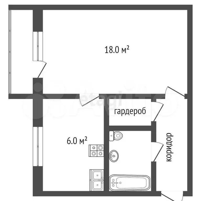 1-к. квартира, 32,2 м, 5/5 эт. - Фото 1