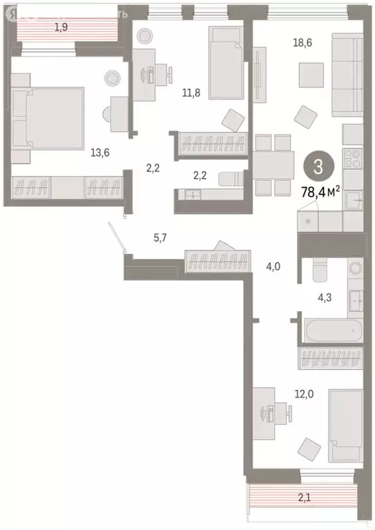 3-комнатная квартира: Тюмень, улица Республики, 205к1 (78.5 м) - Фото 1