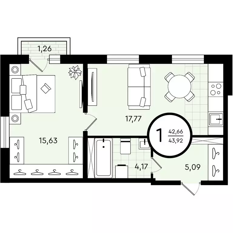 1-комнатная квартира: Тюмень, улица Александра Звягина, 3 (43.92 м) - Фото 0