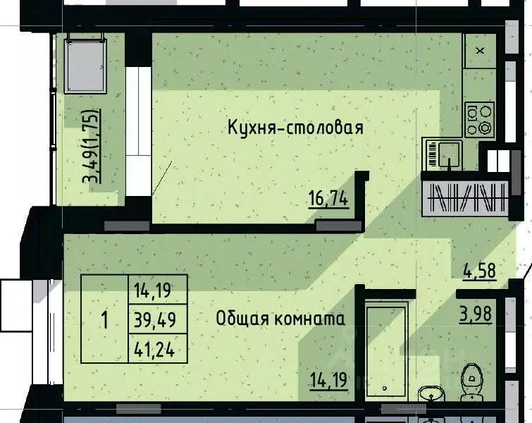 1-к кв. Саха (Якутия), Якутск пос. Геологов,  (41.24 м) - Фото 1