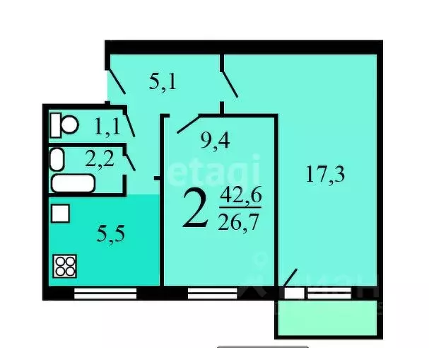 2-к кв. Москва ул. Гарибальди, 10К2 (42.0 м) - Фото 0