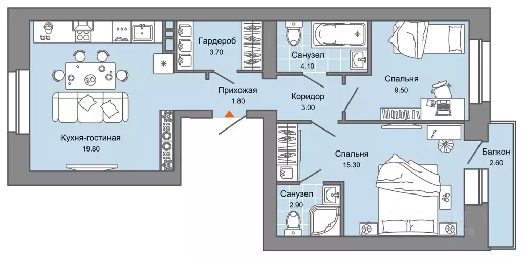 2-к кв. Пермский край, Пермь ул. Дзержинского, 31Б (61.0 м) - Фото 2