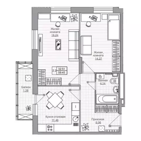 2-комнатная квартира: Усады, улица Тёплых Встреч, 2 (58.45 м) - Фото 1