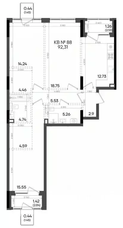 3-к кв. Татарстан, Казань ул. Аделя Кутуя, 180 (92.31 м) - Фото 1
