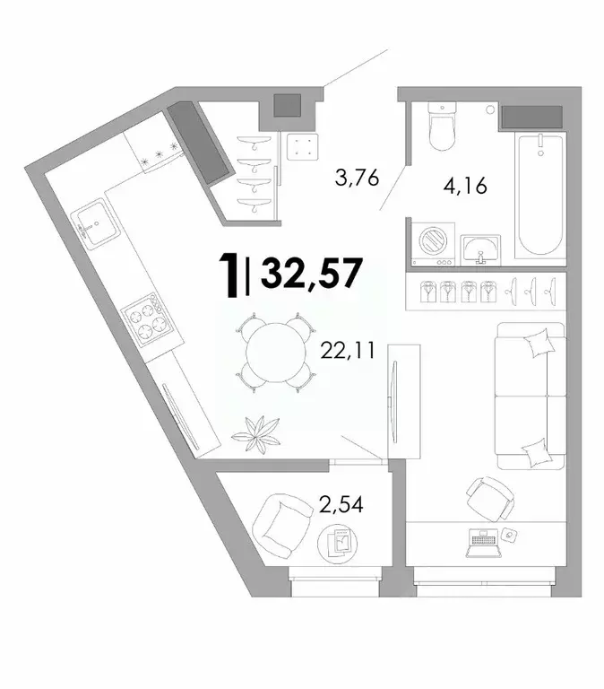 1-к кв. Владимирская область, Владимир Уно жилой комплекс (32.57 м) - Фото 0