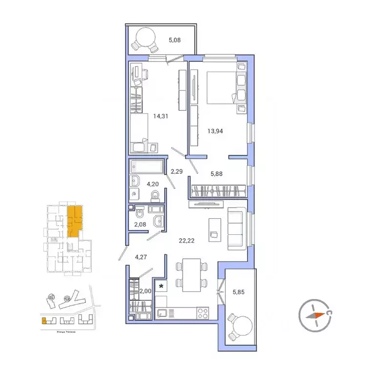 3-к кв. Ленинградская область, Гатчина ул. Чехова, 39 (76.2 м) - Фото 1