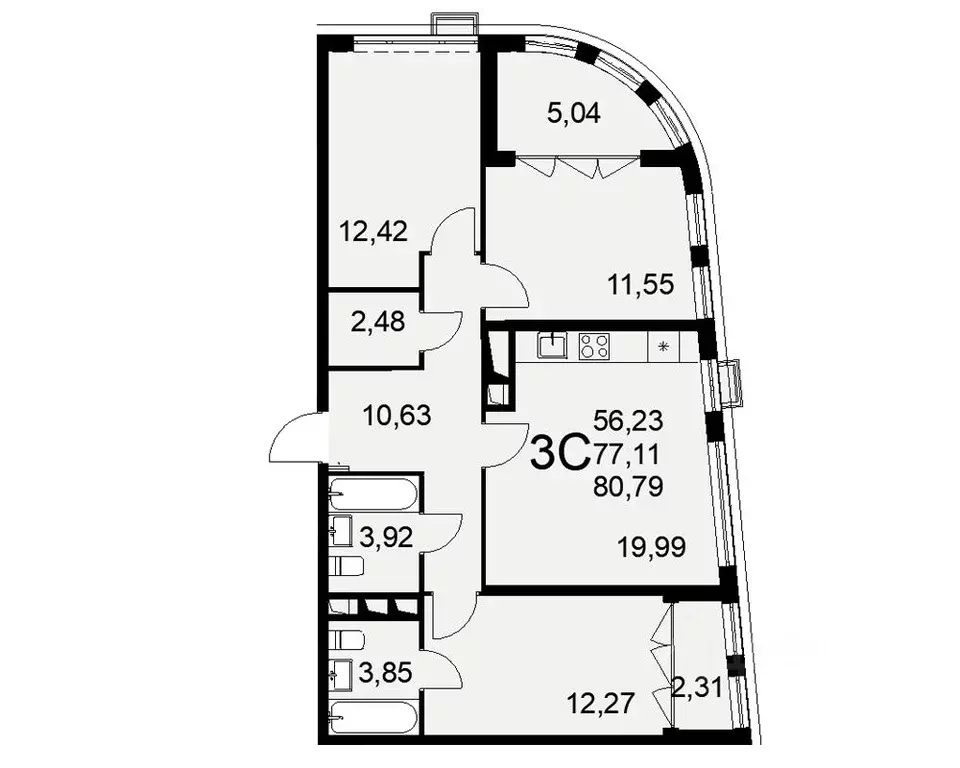 3-к кв. Тульская область, Тула ул. Федора Смирнова, 2 (80.79 м) - Фото 0