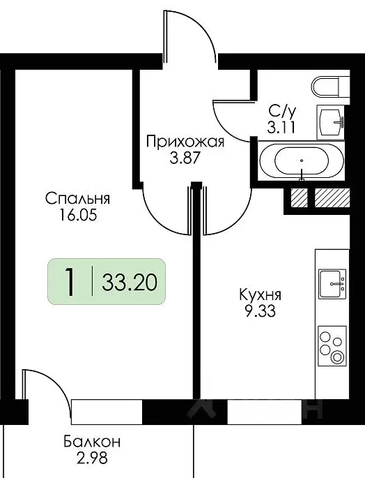 1-к кв. Смоленская область, Гагарин ул. Строителей, 127 (33.2 м) - Фото 1