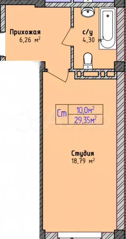 Квартира-студия, 29,4 м, 3/5 эт. - Фото 1