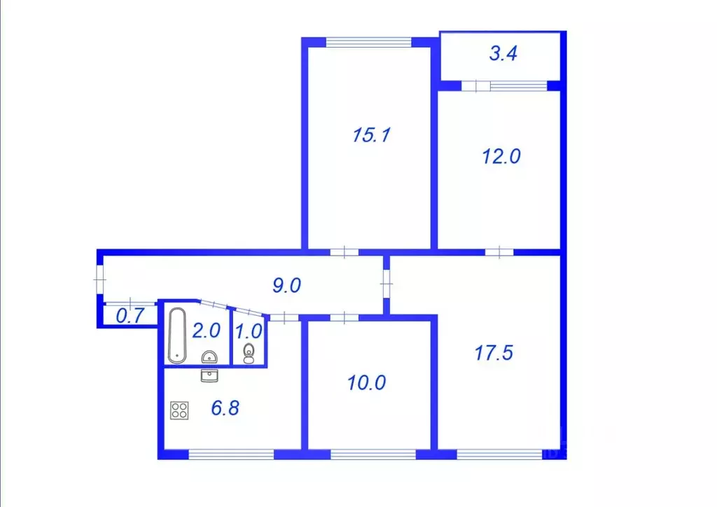 4-к кв. Санкт-Петербург просп. Славы, 60 (74.1 м) - Фото 1
