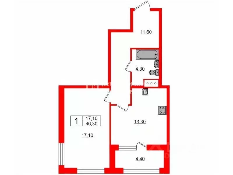 1-к кв. Санкт-Петербург Белоостровская ул., 28 (46.3 м) - Фото 1