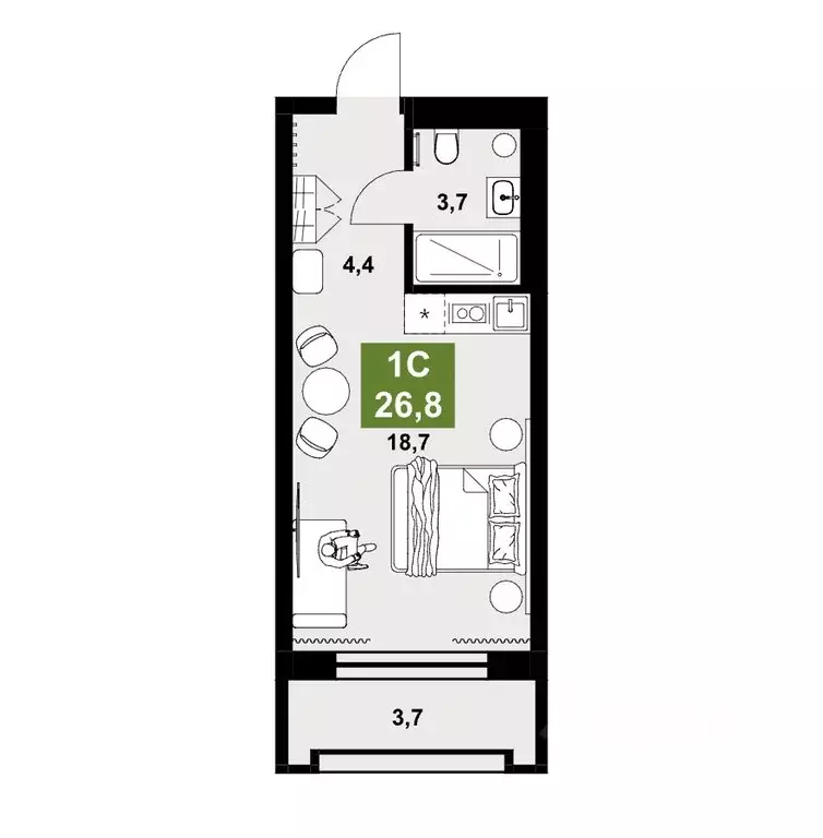 Студия Новосибирская область, Новосибирск  (26.8 м) - Фото 1