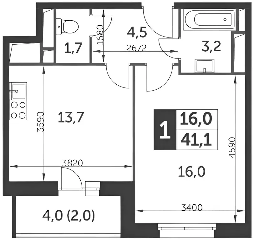 1-к кв. Москва ул. Красная Сосна, 3 (42.0 м) - Фото 2