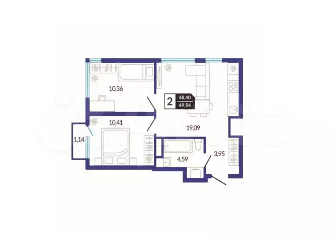 2-к. квартира, 49,5 м, 6/10 эт. - Фото 1