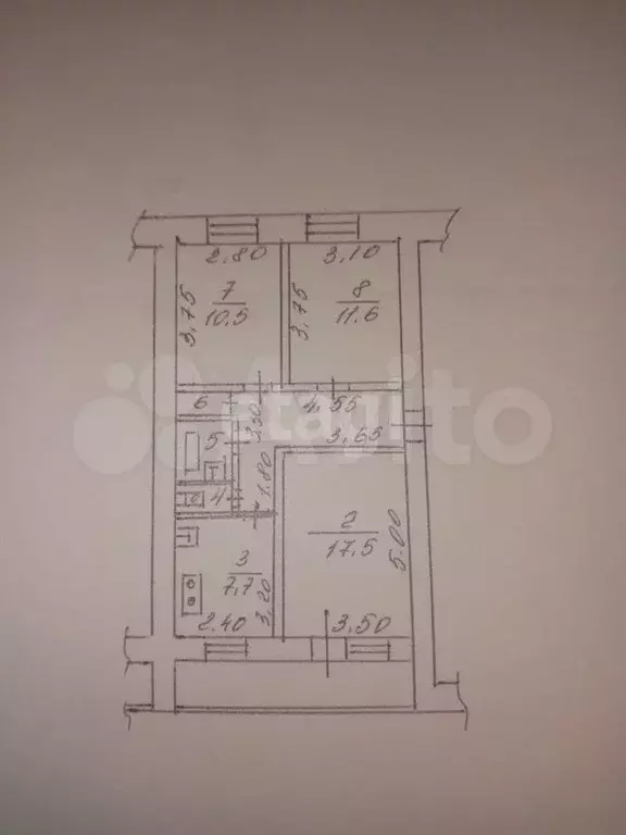 3-к. квартира, 60 м, 2/5 эт. - Фото 0