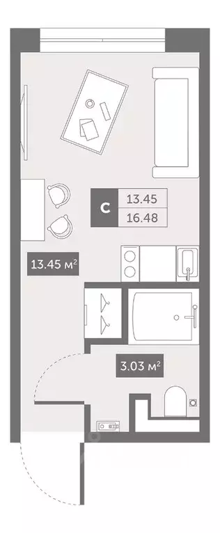 Студия Санкт-Петербург Коломяжский просп., 4 (16.48 м) - Фото 0