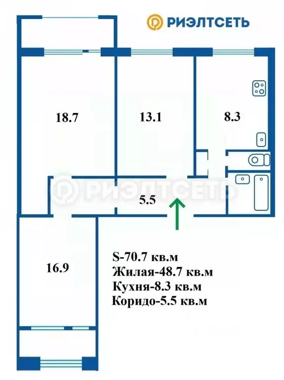 3-к кв. Мурманская область, Мурманск проезд Михаила Бабикова, 1 (70.7 ... - Фото 0