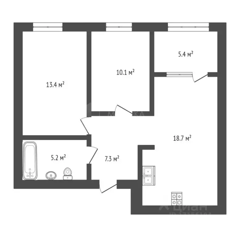 2-к кв. Тюменская область, Тюмень ул. Владислава Крапивина, 10 (60.1 ... - Фото 2
