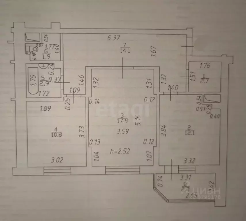 2-к кв. Татарстан, Казань ул. Андрея Адо, 17 (62.7 м) - Фото 2