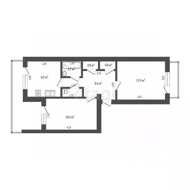 2-к кв. Крым, Красноперекопск ул. Калинина (53.7 м) - Фото 2