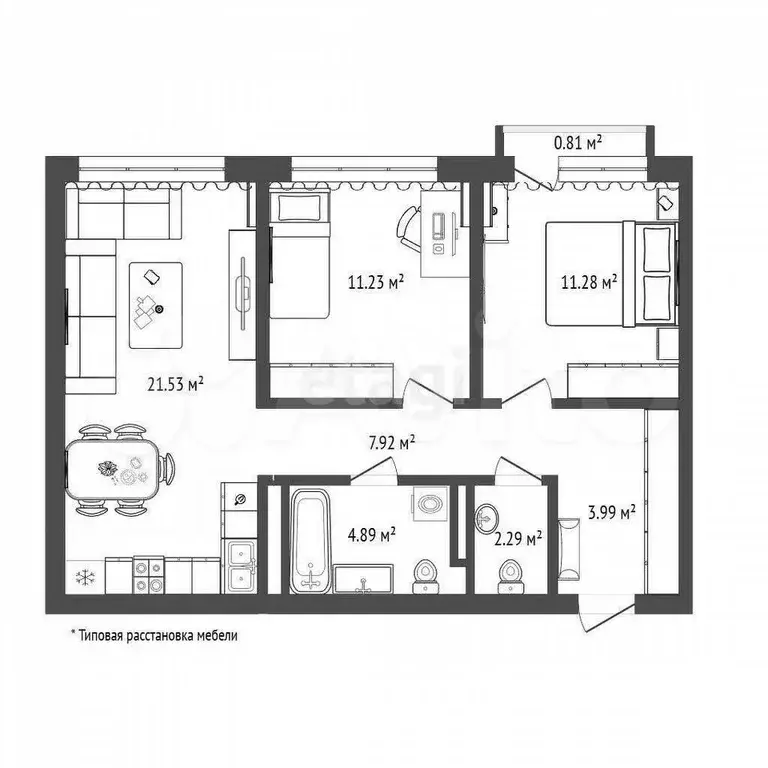 2-к. квартира, 65 м, 6/10 эт. - Фото 0