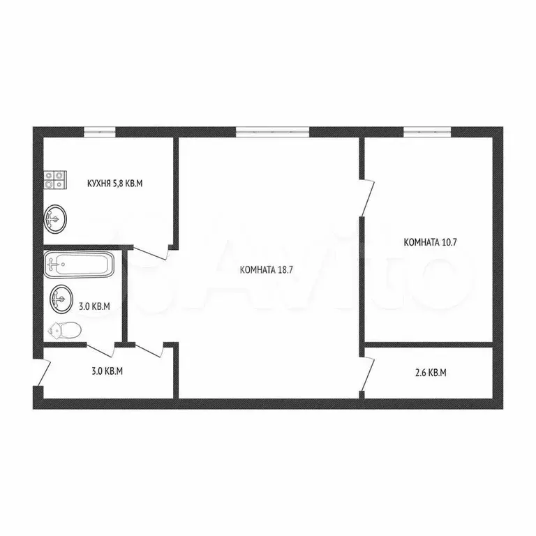2-к. квартира, 43,8 м, 1/4 эт. - Фото 0