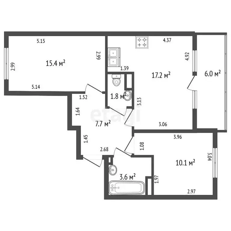 2-комнатная квартира: Санкт-Петербург, Арцеуловская аллея, 15 (55.8 м) - Фото 1