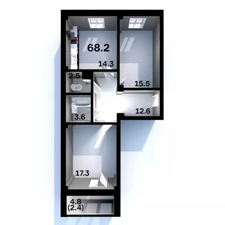 2-к кв. Псковская область, Псков Пароменская ул., 28 (68.2 м) - Фото 1