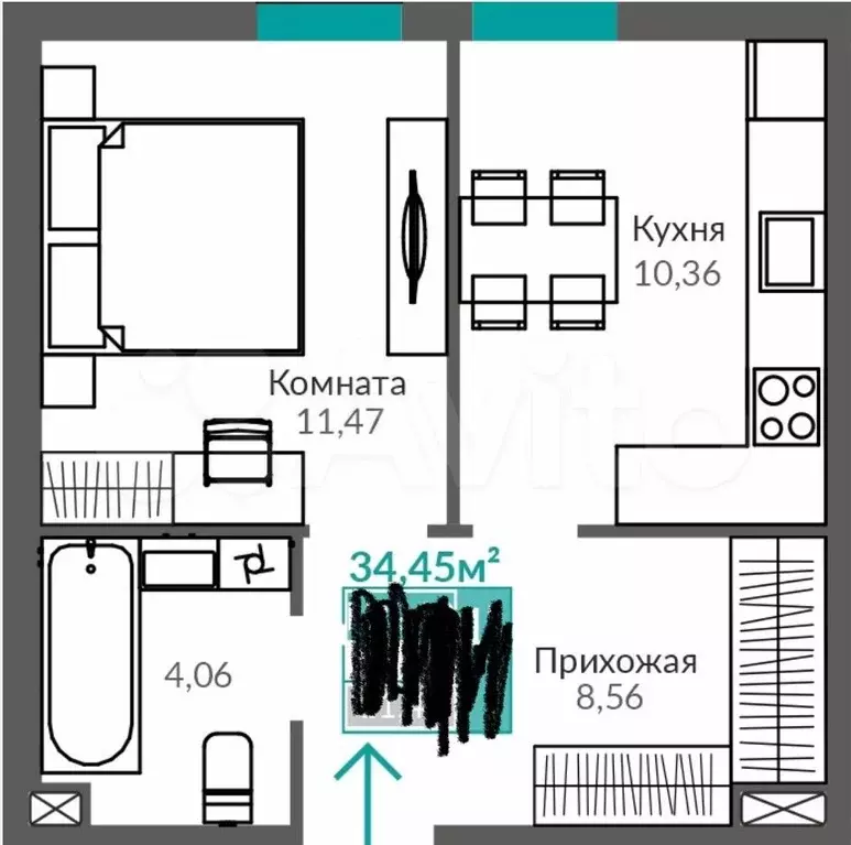 1-к. квартира, 35 м, 7/9 эт. - Фото 1
